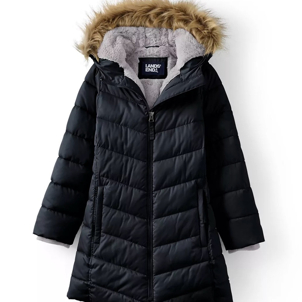 Lands' End Girl’s Fleece Lined Coat with Faux Fur Trim